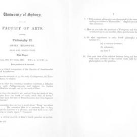 Philosophy II Greek Philosophy First Paper, 1941