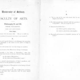 Philosophy II and III Greek Philosophy First Paper, 1943