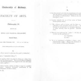 Philosophy IV Honours Moral and Political Philosophy Second Paper, 1946
