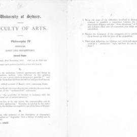 Philosophy IV Honours Logic and Metaphysics Second Paper, 1947