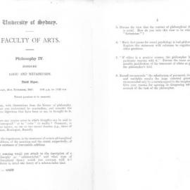 Philosophy IV Honours Logic and Metaphysics Third Paper, 1947
