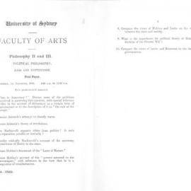 Philosophy II and III Political Philosophy First Paper, 1949