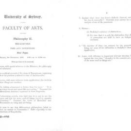 Philosophy II Metaphysics First Paper, 1950