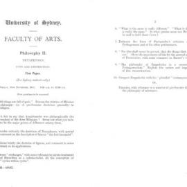 Philosophy II Metaphysics First Paper, 1951