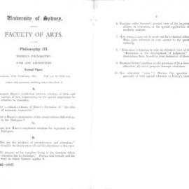 Philosophy III Modern Philosophy Second Paper, 1951