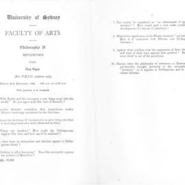 Philosophy II Metaphysics First Paper N.E.U.C. students, 1952
