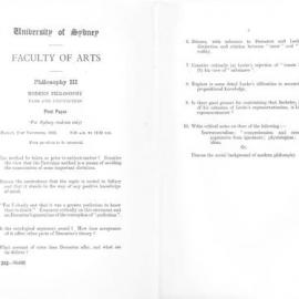 Philosophy III Modern Philosophy First Paper, 1952