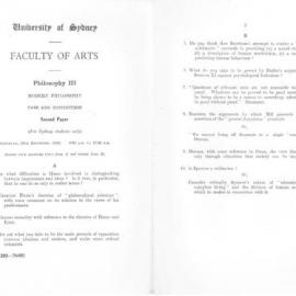 Philosophy III Modern Philosophy Second Paper, 1952
