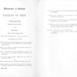 Philosophy III Modern Philosophy First Paper N.E.U.C. students, 1952