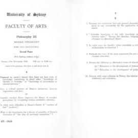 Philosophy III Modern Philosophy Second Paper Usyd students, 1953