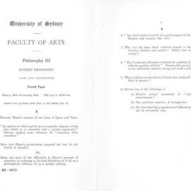 Philosophy III Modern Philosophy Second Paper, 1954