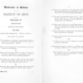Philosophy II Metaphysics First Paper, 1956