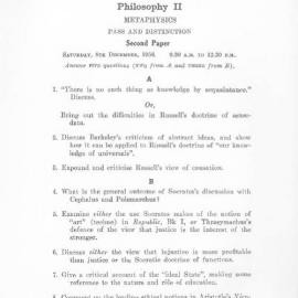 Philosophy II Metaphysics Second Paper, 1956