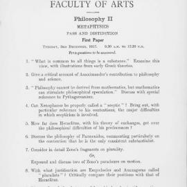Philosophy II Metaphysics First Paper, 1957