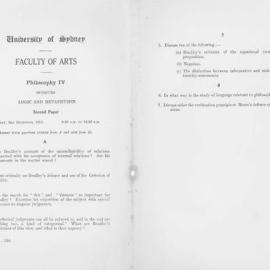 Philosophy IV Honours Logic and Metaphysics Second Paper, 1957