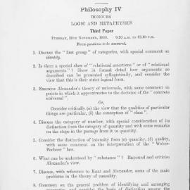 Philosophy IV Honours Logic and Metaphysics Third Paper, 1958
