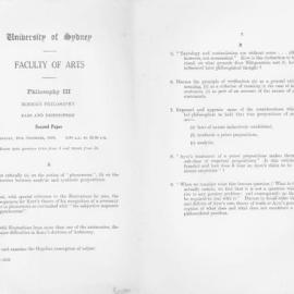 Philosophy III Modern Philosophy Second Paper, 1958
