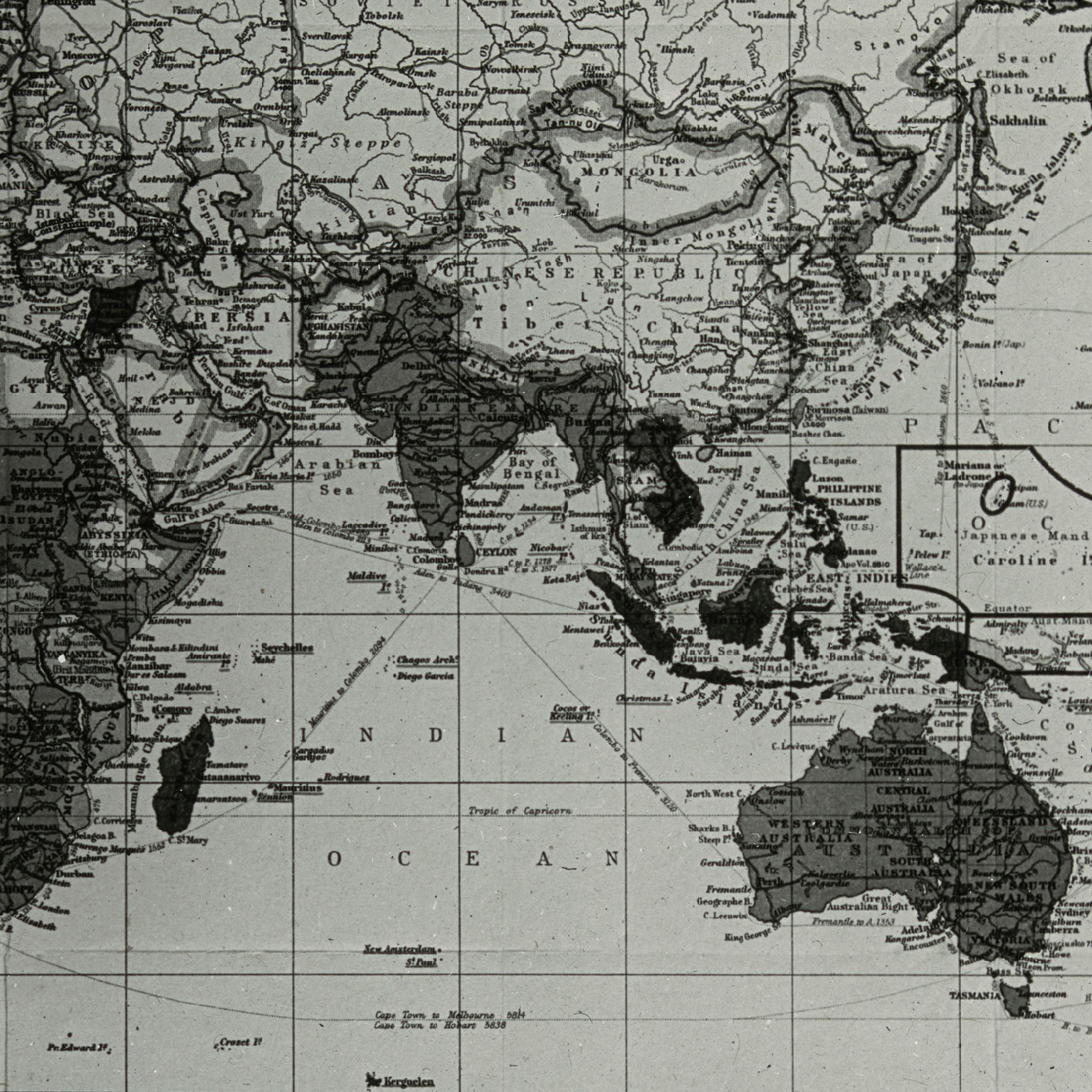 Map of Africa, Asia and Australia