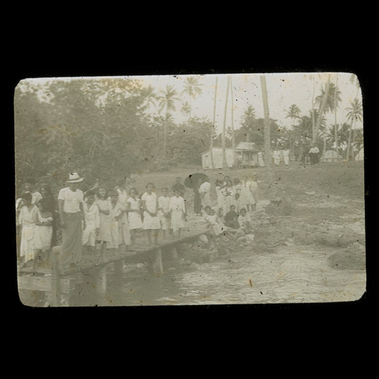 Gathered on a small jetty