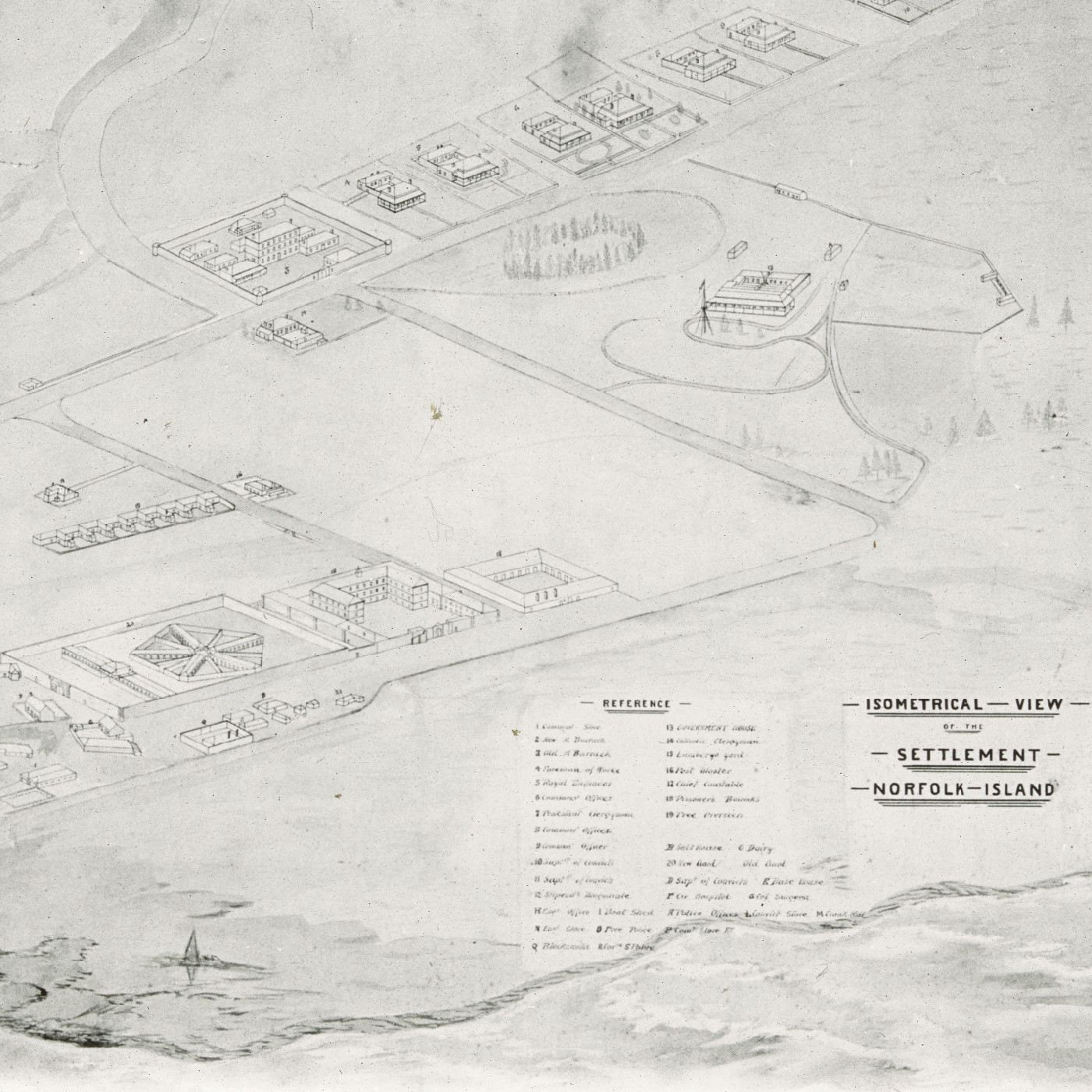 Isometrical view of the settlement Norfolk Island