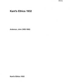 Kant's Ethics 1932