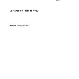 Lectures on Phaedo 1933