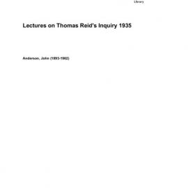 Lectures on Thomas Reid's Inquiry 1935