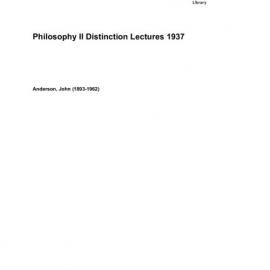 Philosophy II Distinction Lectures 1937 