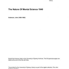 The Nature Of Mental Science 1940