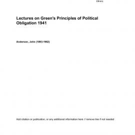 Lectures on Green's Principles of Political Obligation 1941 