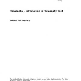 Philosophy I. Introduction to Philosophy 1943