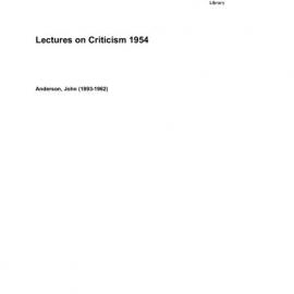 Lectures on Criticism 1954
