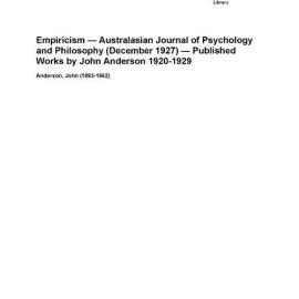Empiricism — Australasian Journal of Psychology and Philosophy (December 1927) — Published Works by John Anderson 1920-1929 