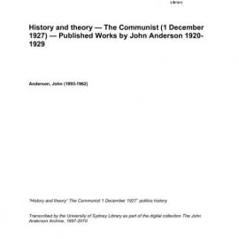 History and theory — The Communist (1 December 1927) — Published Works by John Anderson 1920-1929 