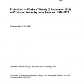 Prohibition — Workers' Weekly (7 September 1928) — Published Works by John Anderson 1920-1929 