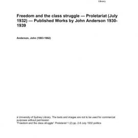 Freedom and the class struggle — Proletariat (July 1932) — Published Works by John Anderson 1930-1939 