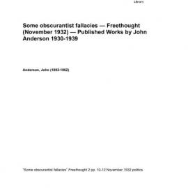 Some obscurantist fallacies — Freethought (November 1932) — Published Works by John Anderson 1930-1939 
