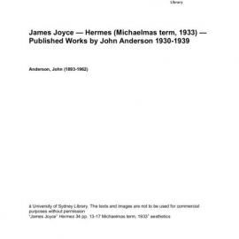 James Joyce — Hermes (Michaelmas term, 1933) — Published Works by John Anderson 1930-1939 