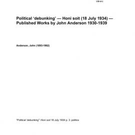 Political ‘debunking’ — Honi soit (18 July 1934) — Published Works by John Anderson 1930-1939 