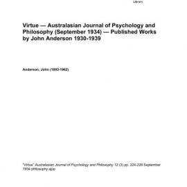 Virtue — Australasian Journal of Psychology and Philosophy (September 1934) — Published Works by John Anderson 1930-1939 