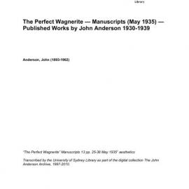 The Perfect Wagnerite — Manuscripts (May 1935) — Published Works by John Anderson 1930-1939 