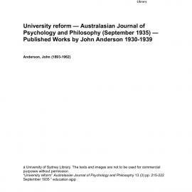 University reform — Australasian Journal of Psychology and Philosophy (September 1935) — Published Works by John Anderson 1930-1939 