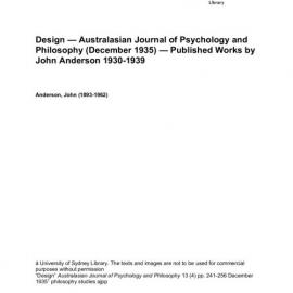 Design — Australasian Journal of Psychology and Philosophy (December 1935) — Published Works by John Anderson 1930-1939 