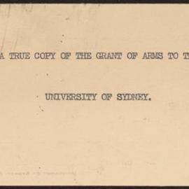 Grant of arms to the University of Sydney and associated correspondence between Mitchell Library and Fisher Library.