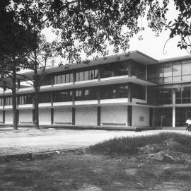 Fisher Library, view of entrance from fig tree before constuction of stacks