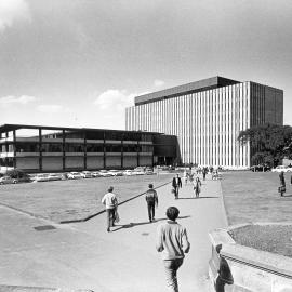 Fisher Library, viewed from the university front lawn steps
