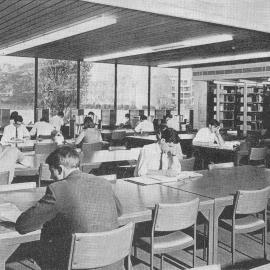 New Medical Library in the George H. Bosch Building. Reading room looking towards St. Andrew's College oval