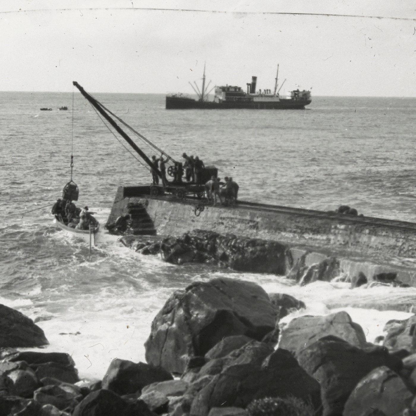 Unloading cargo from the s.s. Marsina at Cascades, Norfolk Island