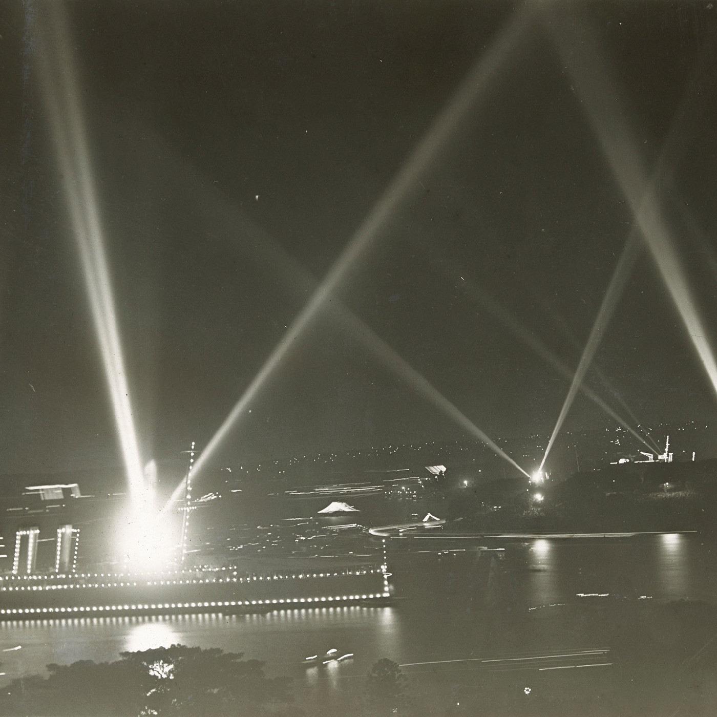 Night illuminations at celebrations for the opening of Sydney Harbour Bridge (1932)