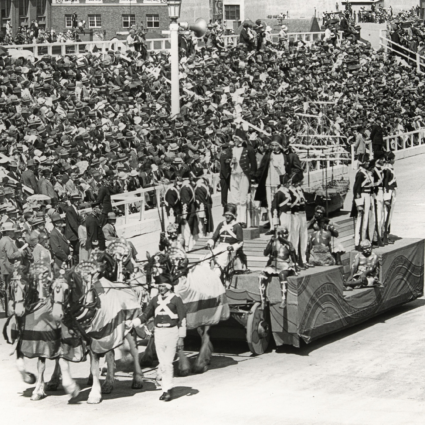 Gov. Phillip & Sirius float at Sydney Harbour Bridge opening celebrations (1932)